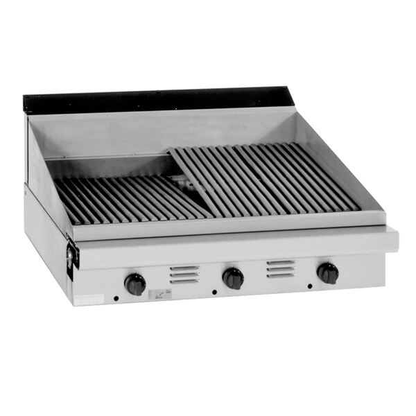 A Garland Master Sentry Series stainless steel natural gas charbroiler with two burners.