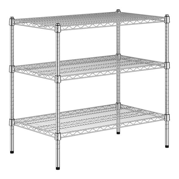 A Regency chrome wire shelving unit with three shelves.