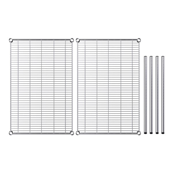 A close-up of a metal grid on a Regency wire shelving kit.