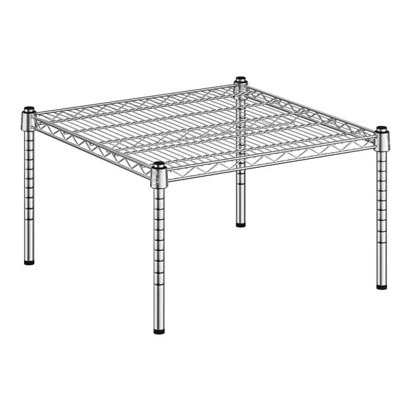 A Regency chrome wire dunnage shelf with legs.