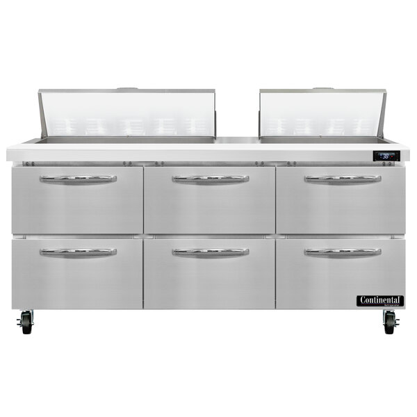 A Continental Refrigerator 6 drawer refrigerated sandwich prep table.