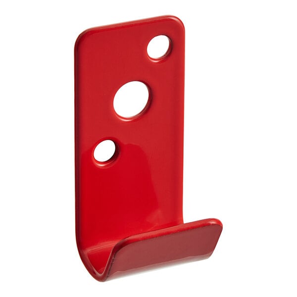 A red wall hook for a Buckeye 6 Liter Class K fire extinguisher.