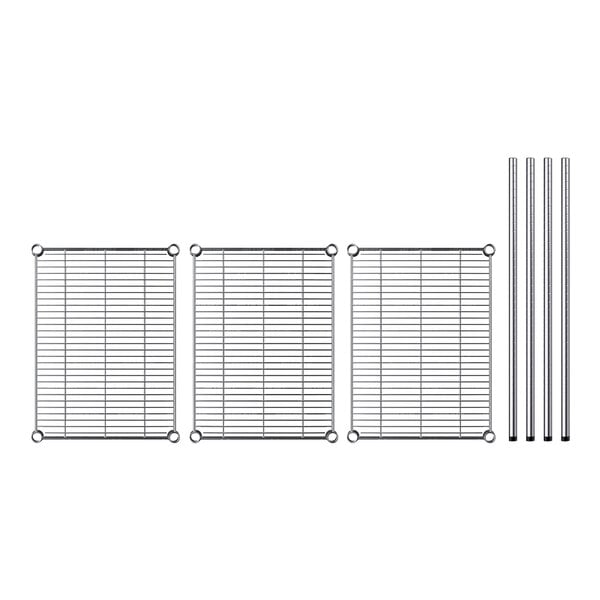 A Regency chrome wire rack kit with metal shelves and rods.