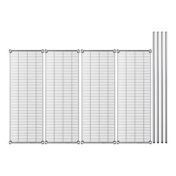 A wire shelving kit with metal grids.