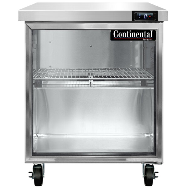 A Continental Refrigerator undercounter freezer with a glass door.