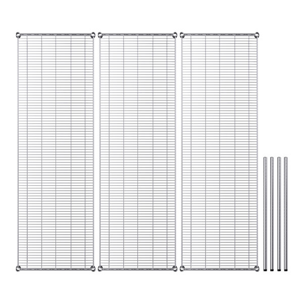 A Regency wire shelving kit with wire mesh panels and metal rods.