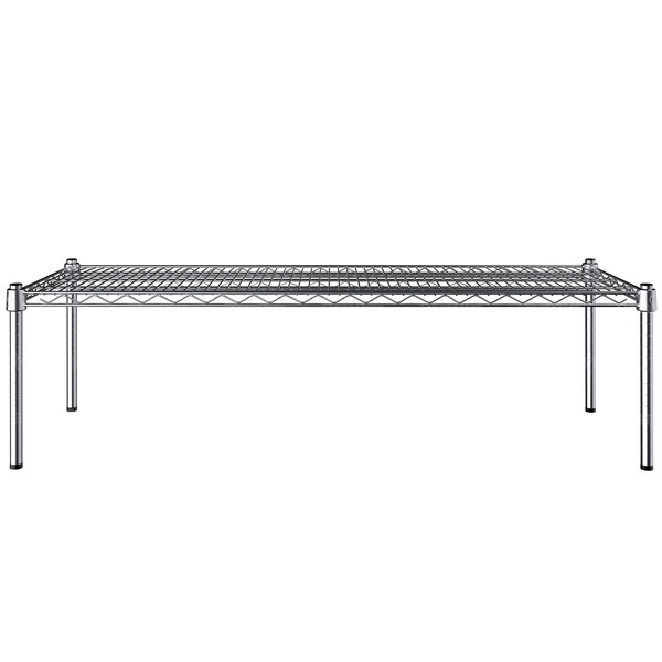 A Regency chrome wire dunnage shelf with legs.