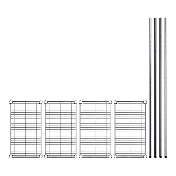 A close-up of a Regency chrome metal bar for wire shelving.