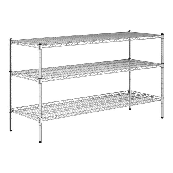 A Regency chrome wire shelving unit with three shelves.