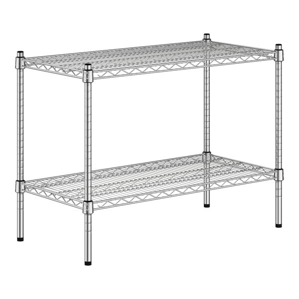 A Regency chrome wire shelving unit with two shelves.