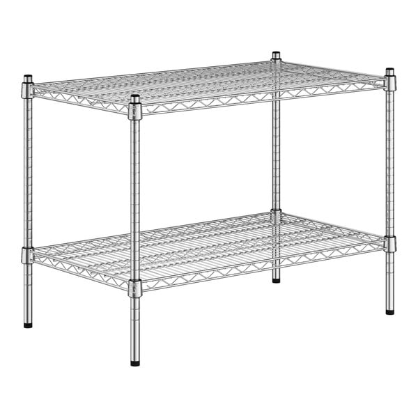 A Regency chrome wire shelving unit with two shelves.