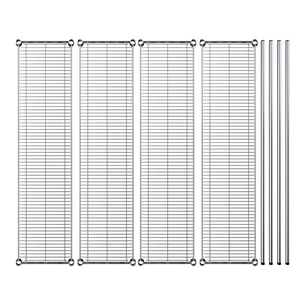 A Regency NSF chrome wire shelving kit with four metal shelves.