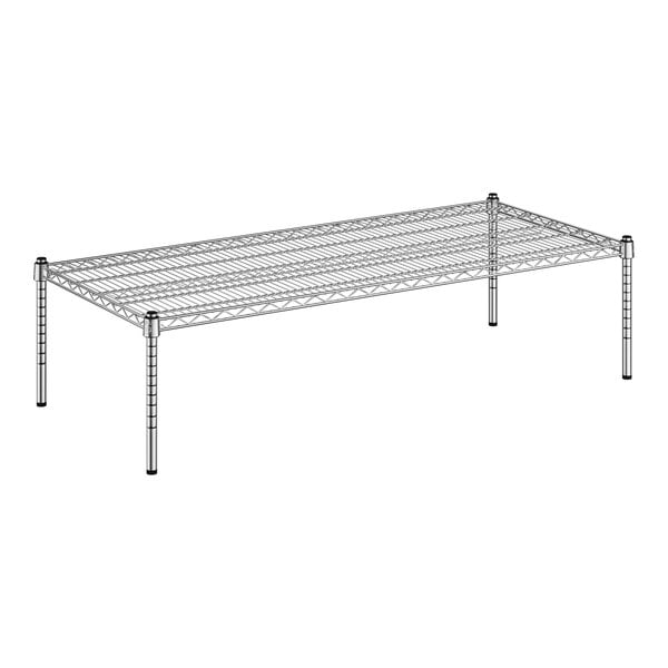 A wireframe of a Regency chrome dunnage shelf with two legs.