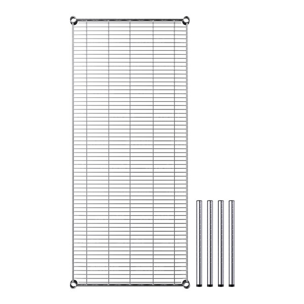 A Regency chrome wire dunnage shelf with metal rods.