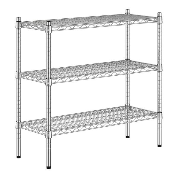 A Regency chrome wire shelving unit with three shelves.