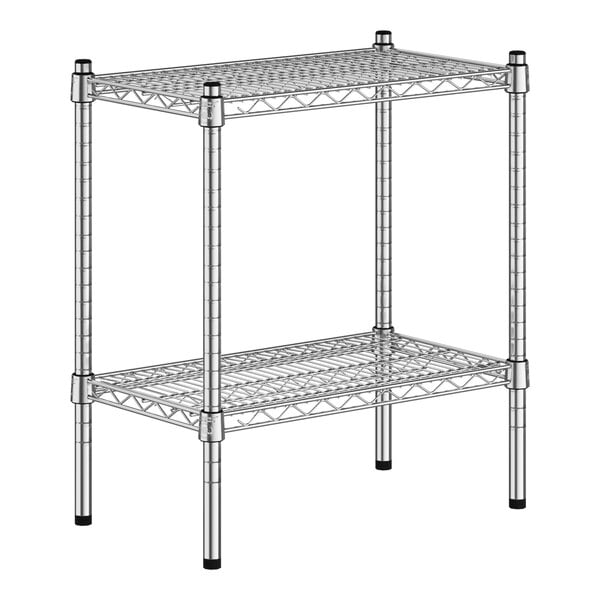 A Regency chrome wire shelf kit with two shelves on black legs.