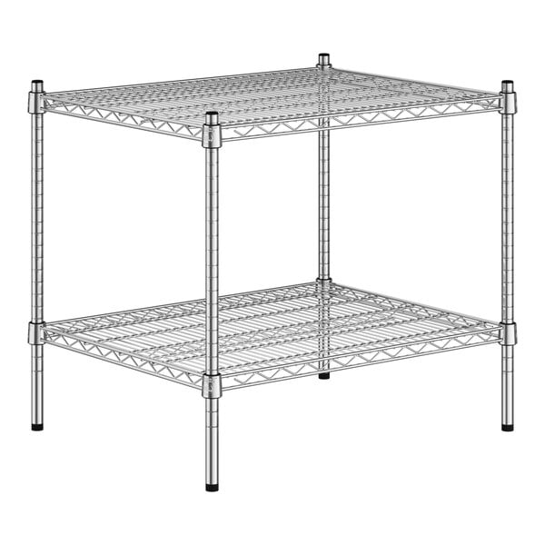 A wireframe of a metal shelf with two shelves.