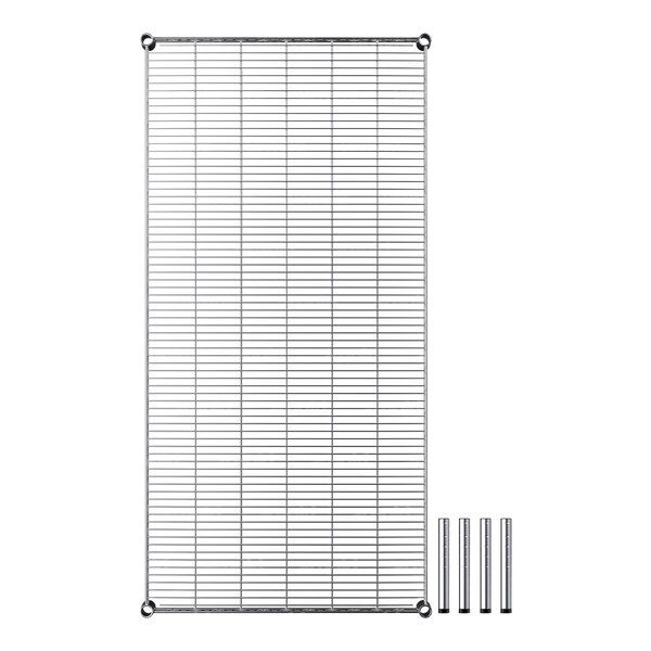 A metal grid with metal rods used as a shelf.