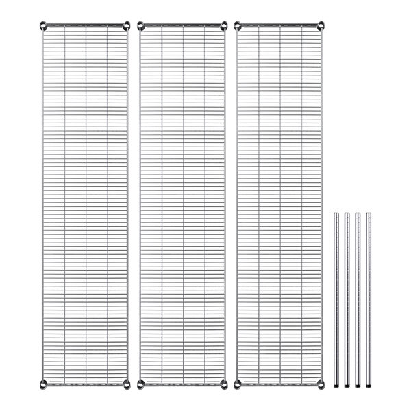 A group of three metal Regency wire shelves.