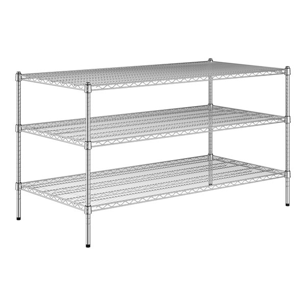 A Regency chrome wire shelving unit with three shelves.