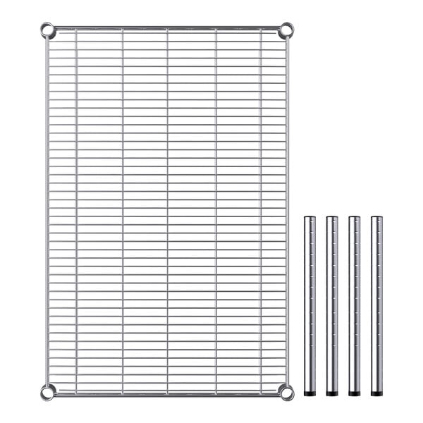 A Regency chrome wire dunnage shelf with metal rods.