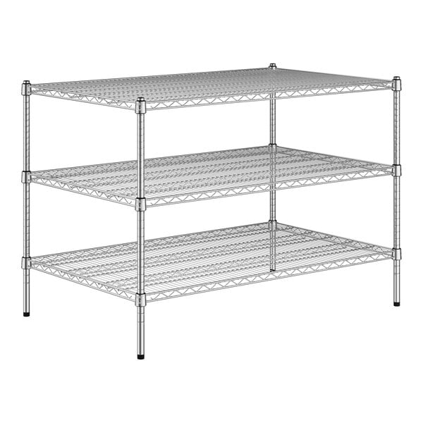 A Regency chrome wire shelving unit with three shelves.