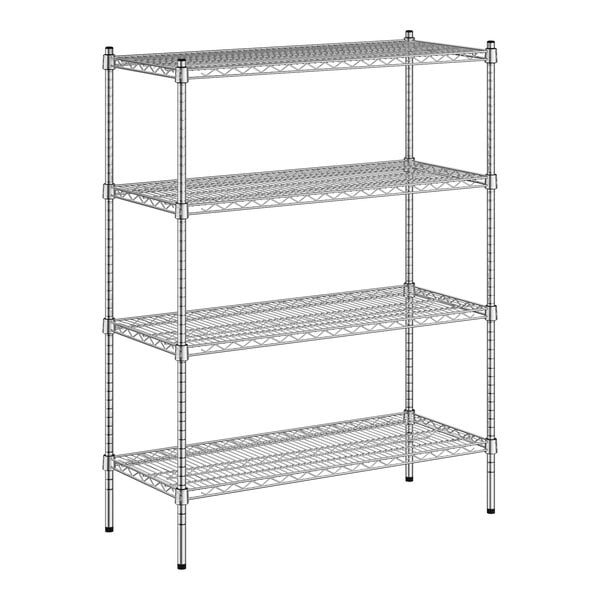 A wireframe of a Regency metal wire shelf kit with three shelves.