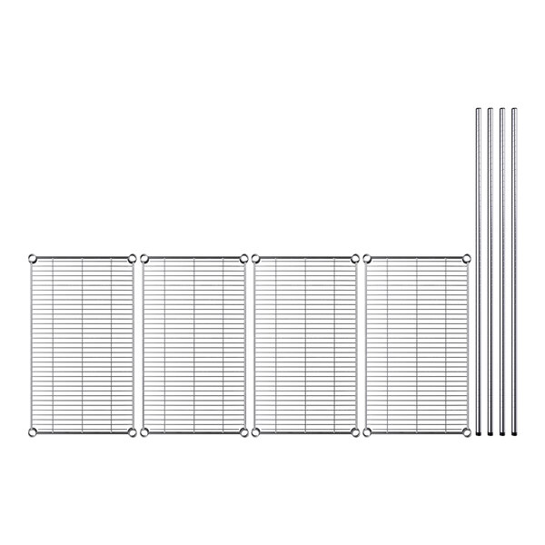 A white sheet with a grid showing metal wire shelves and rods.