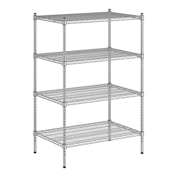 A wireframe of a Regency metal shelving unit with three shelves.