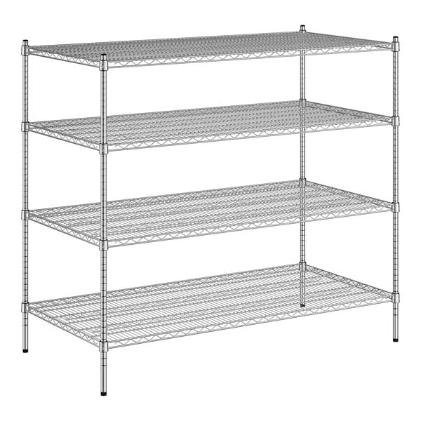 A Regency chrome wire shelving unit with four shelves.