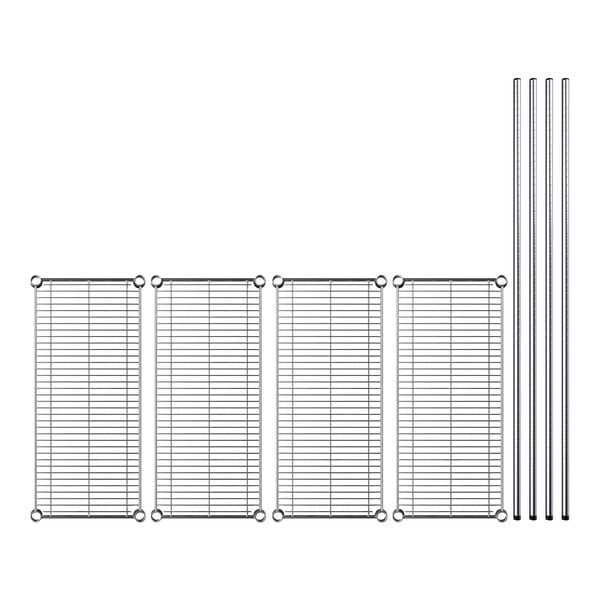 A Regency chrome wire shelving kit with metal rods and racks.