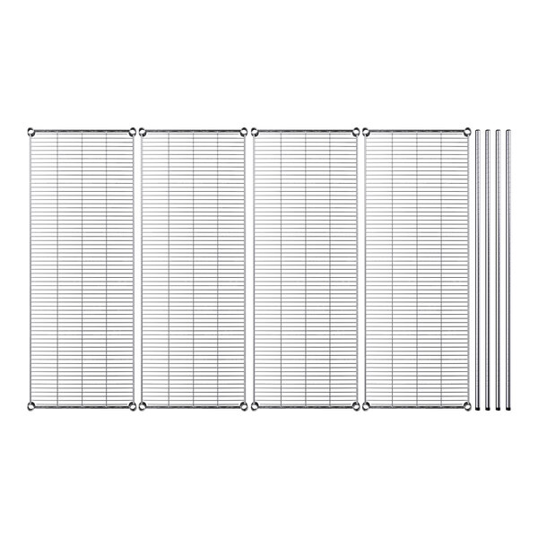 A white wire shelving kit with four shelves.