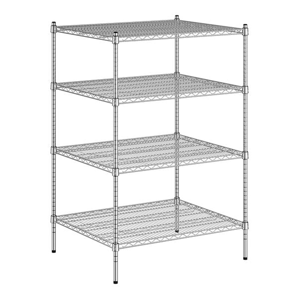 A Regency chrome wire shelving unit with four shelves.