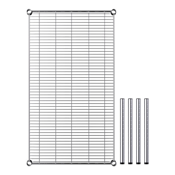 A Regency chrome wire dunnage shelf with metal rods and a metal grid.