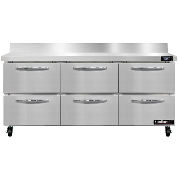 A Continental Refrigerator worktop refrigerator with six drawers.