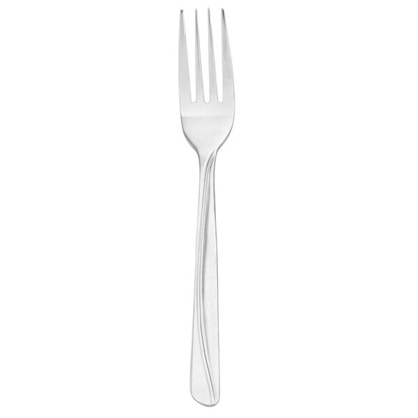A silver Walco Classic Scroll dinner fork with a white background.