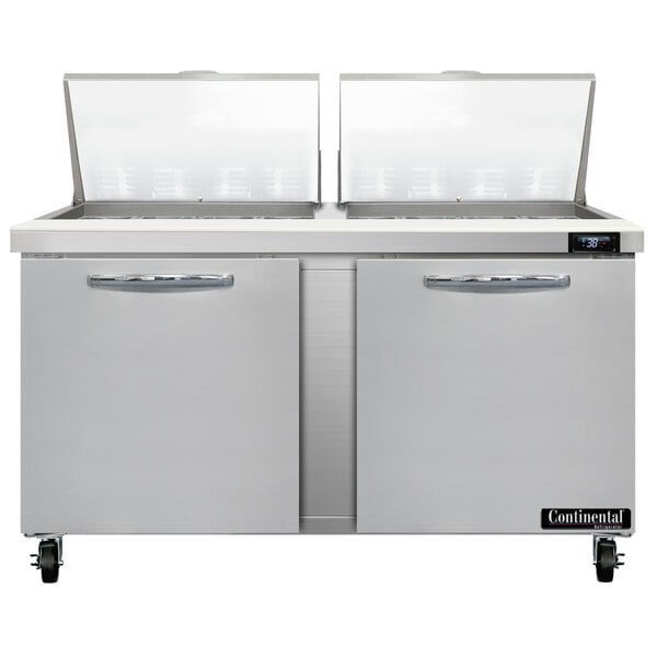 A Continental Refrigerator sandwich prep table with two doors.