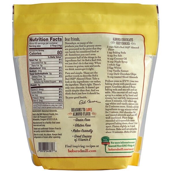 A case of four bags of Bob's Red Mill gluten-free almond flour with white labels.