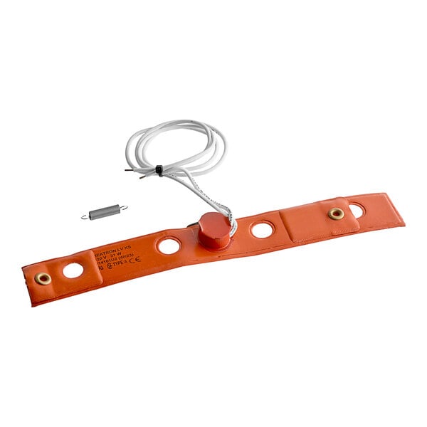 An orange heater with a wire attached to it.