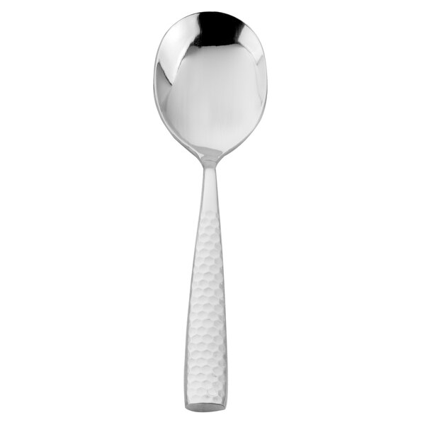 A silver Walco stainless steel bouillon spoon with a textured handle.