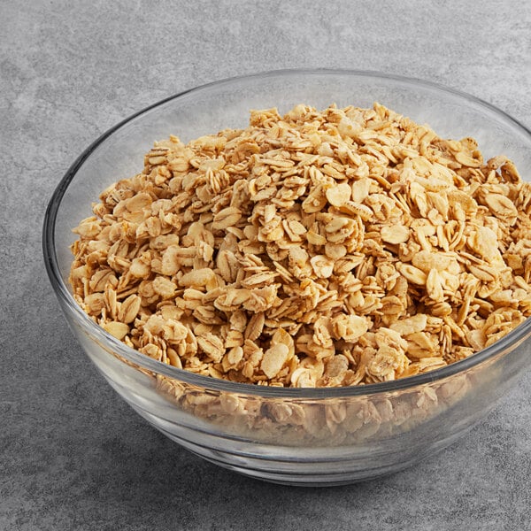 A glass bowl of Bob's Red Mill Honey Oat Granola.