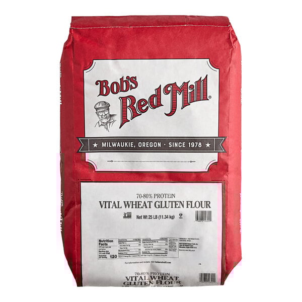A 25-pound bag of Bob's Red Mill Vital Wheat Gluten Flour.