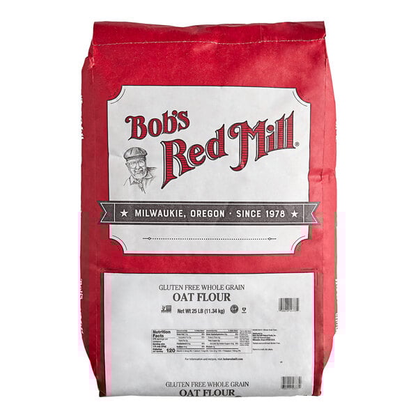 A 25-pound bag of Bob's Red Mill gluten-free whole grain oat flour.