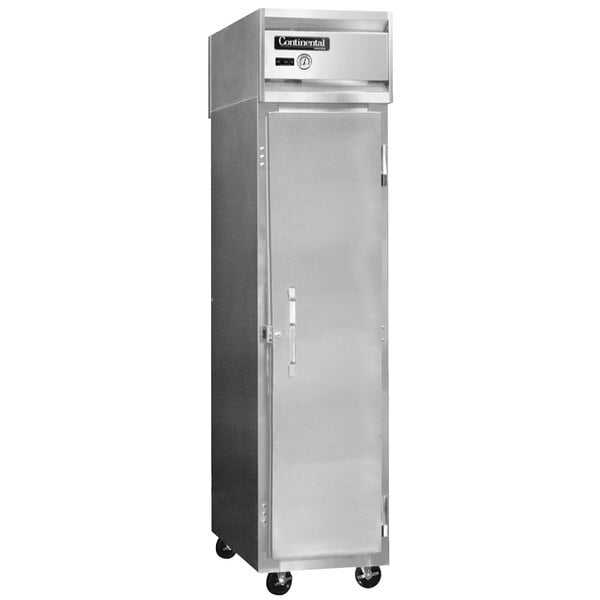 A stainless steel Continental Refrigerator reach-in refrigerator with a white door.