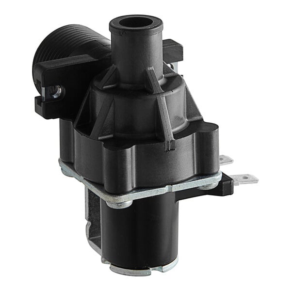 A black plastic Hoshizaki water valve with metal screws.