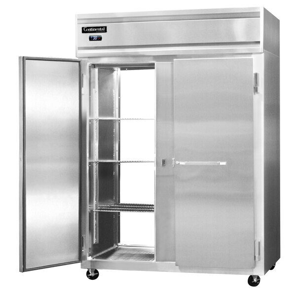 A large Continental Refrigerator pass-through refrigerator with two doors open.