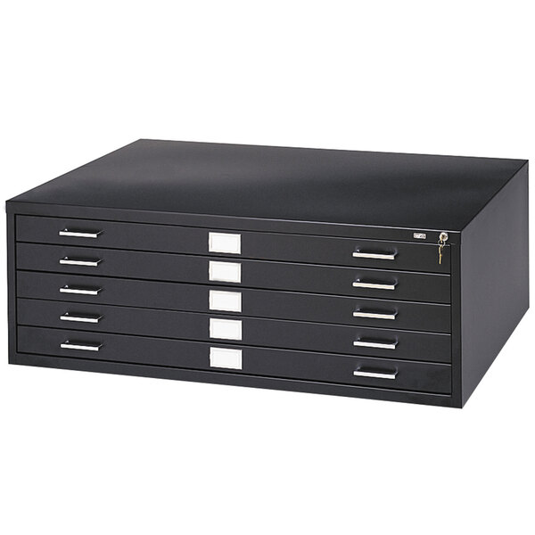 5 Drawer Black Steel Flat File Cabinet, Black File Cabinets