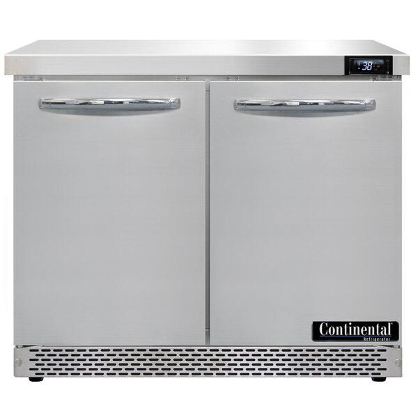 A stainless steel Continental Refrigerator with two doors.