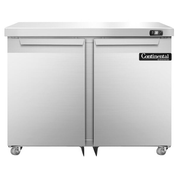 A stainless steel Continental Refrigerator with two doors.