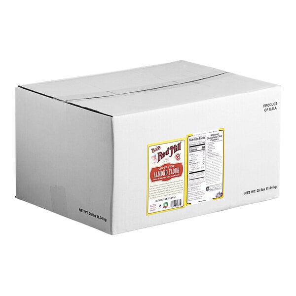 A white box of Bob's Red Mill Gluten-Free Super-Fine Blanched Almond Flour.